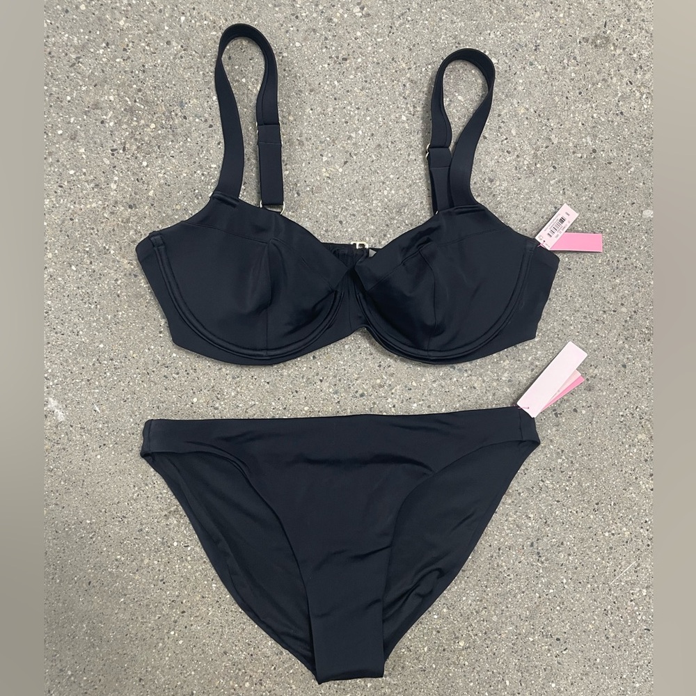 NWT Victoria’s Secret Classic Black 2 Piece Bikini - Top 38D Bottom Large